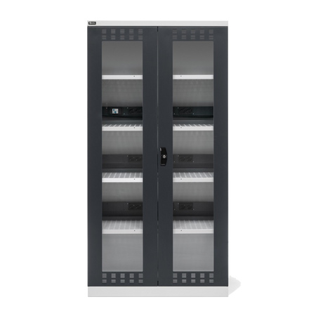 PERFOM140, Armadio caricabatterie con ante in policarbonato, 4 piani/pannelli forati, L1023 x P555 x H2000 mm