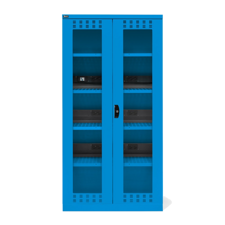 PERFOM140, Armadio caricabatterie con ante in policarbonato, 4 piani/pannelli forati, L1023 x P555 x H2000 mm