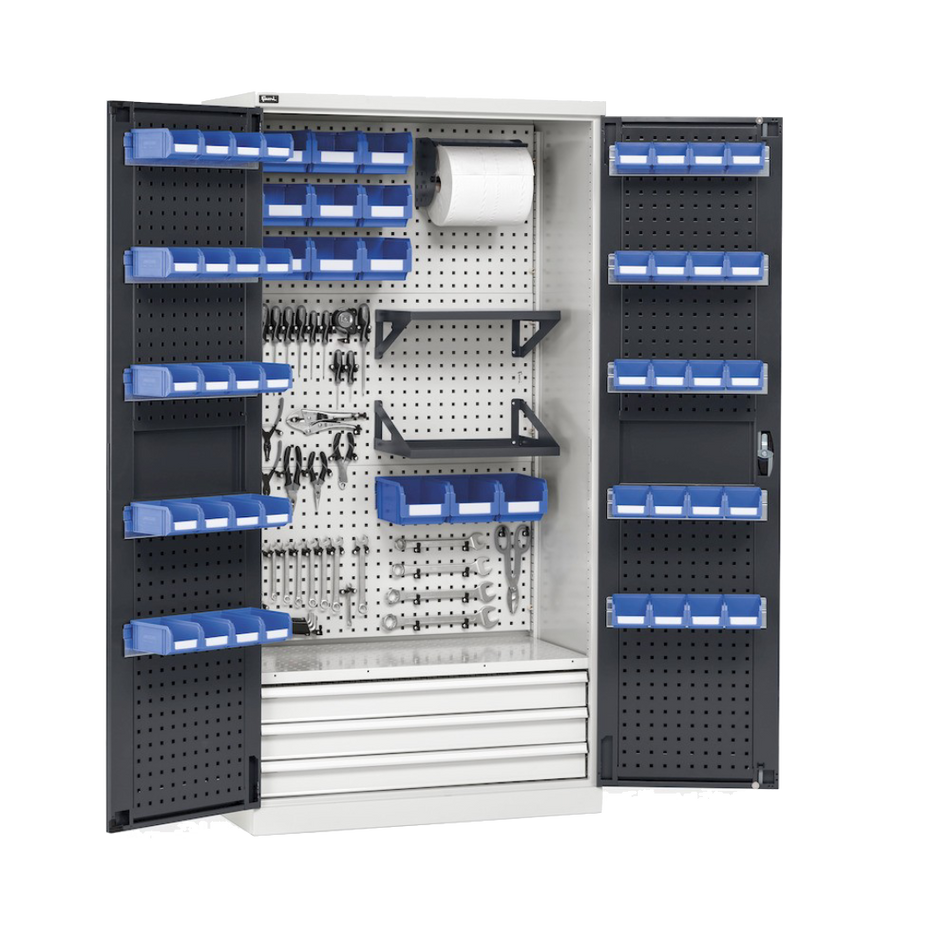PERFOM140, Armadio porta attrezzi con ante battente e accessori, L1023 x P555 x H2000 mm