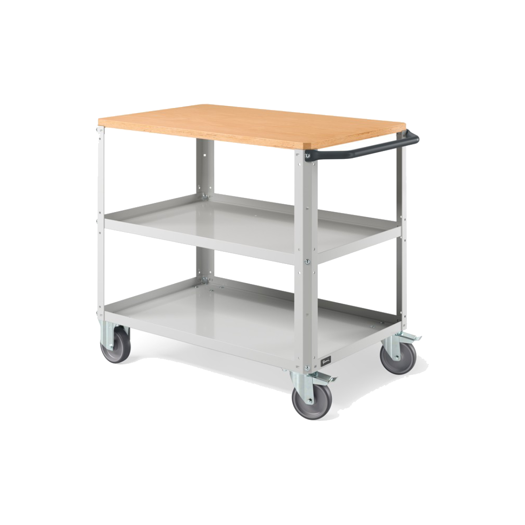 CLEVER10, Carrello a ripiani con ruote con piano in legno e con piano aggiuntivo