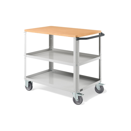 CLEVER10, Carrello a ripiani con ruote con piano in legno e con piano aggiuntivo