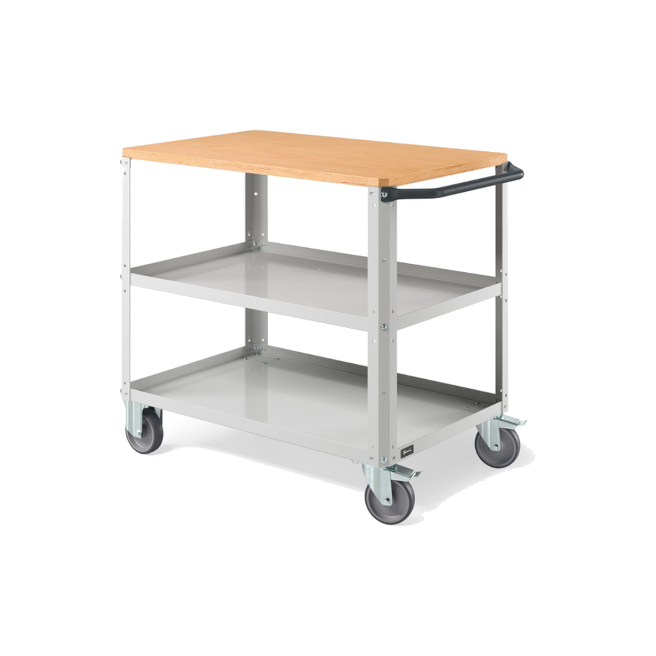 CLEVER10, Carrello a ripiani con ruote con piano in legno e con piano aggiuntivo