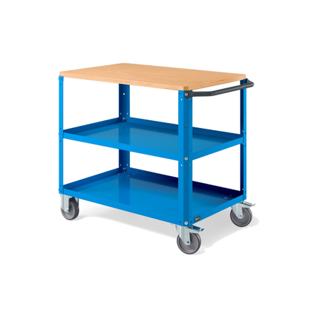 CLEVER10, Carrello a ripiani con ruote con piano in legno e con piano aggiuntivo