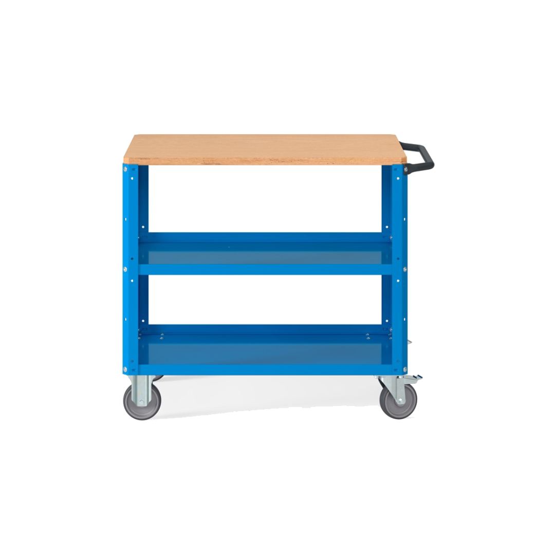 CLEVER10, Carrello a ripiani con ruote con piano in legno e con piano aggiuntivo