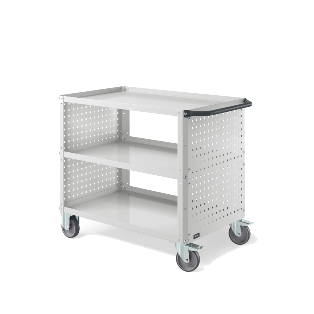 CLEVER10, Carrello a ripiani con ruote, piano aggiuntivo e pannelli forati