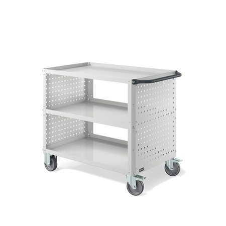CLEVER10, Carrello a ripiani con ruote, piano aggiuntivo e pannelli forati