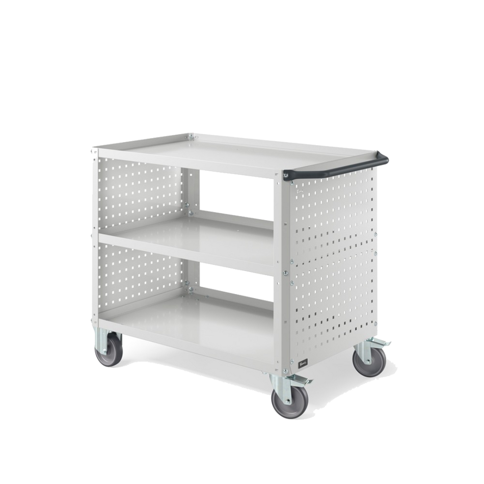 CLEVER10, Carrello a ripiani con ruote, piano aggiuntivo e pannelli forati