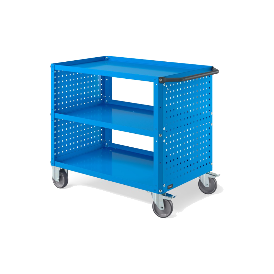 CLEVER10, Carrello a ripiani con ruote, piano aggiuntivo e pannelli forati