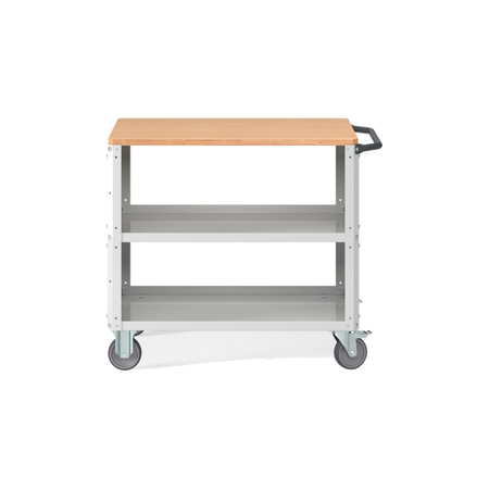 CLEVER10, Carrello a ripiani con ruote, piano in legno, piano aggiuntivo e pannelli forati
