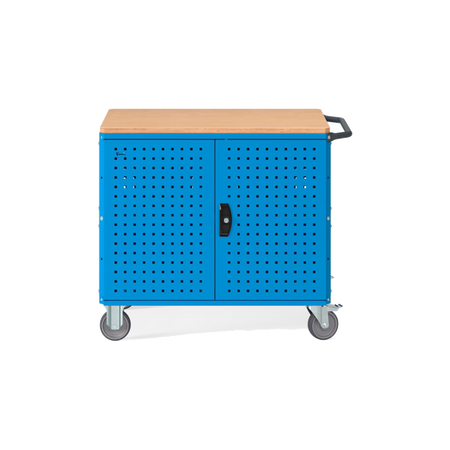 CLEVER10, Carrello a ripiani con ruote, piano in legno, piano aggiuntivo, pannelli forati e porte