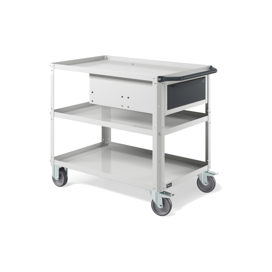 CLEVER10, Carrello a ripiani con ruote, piano aggiuntivo e cassetto