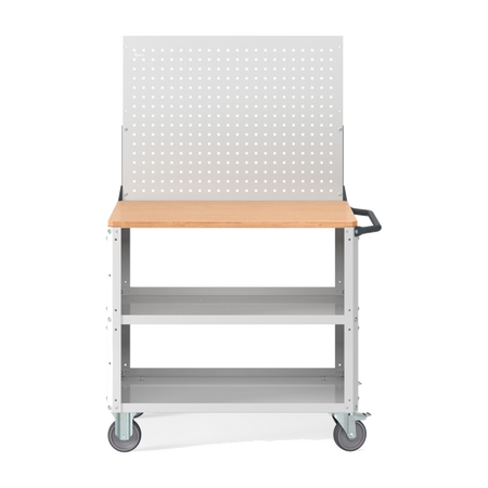 CLEVER10, Carrello a ripiani con ruote, piano in legno, piano aggiuntivo, pannelli forati e parete forata