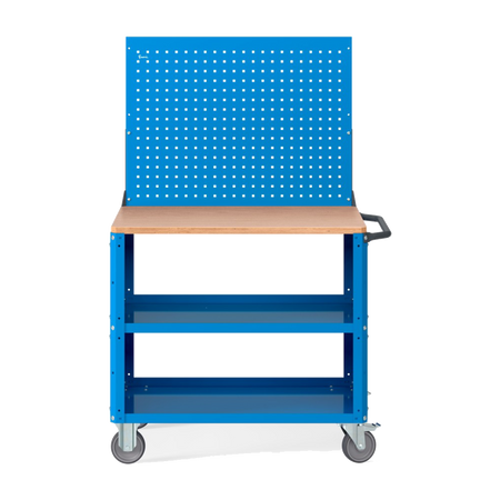 CLEVER10, Carrello a ripiani con ruote, piano in legno, piano aggiuntivo, pannelli forati e parete forata