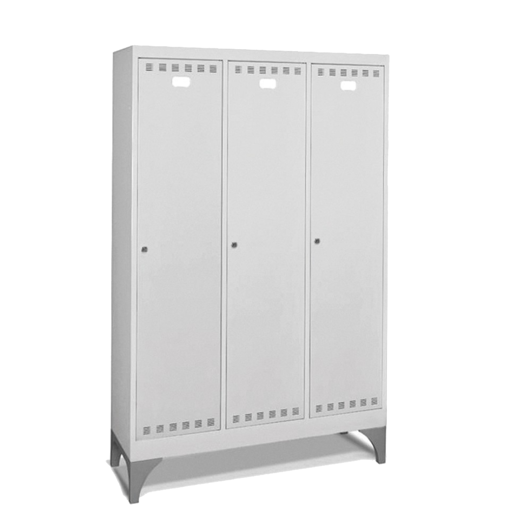 PERFOMAN02, Armadio spogliatoio in metallo a 3 scomparti con piedini