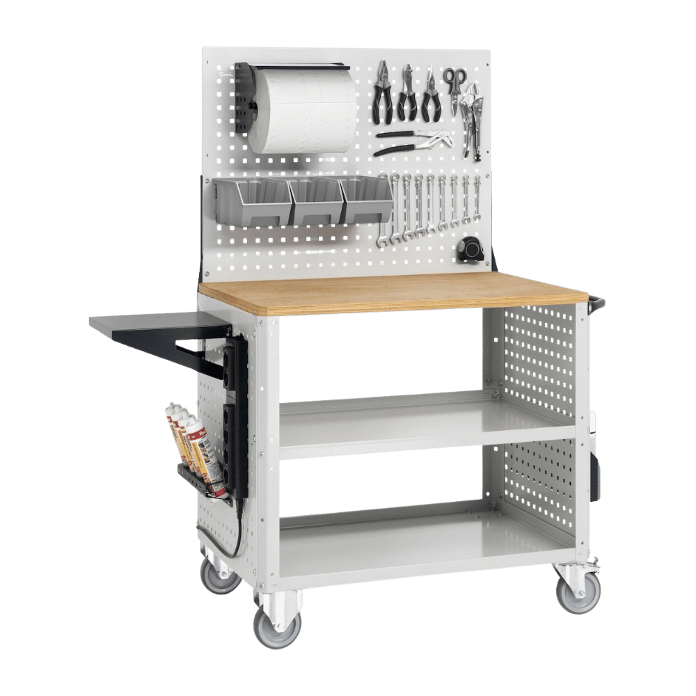 carrello-portautensili-in-ferro-con-piano-in-legno-piano-aggiuntivo-pannelli-e-parete-forati-completo