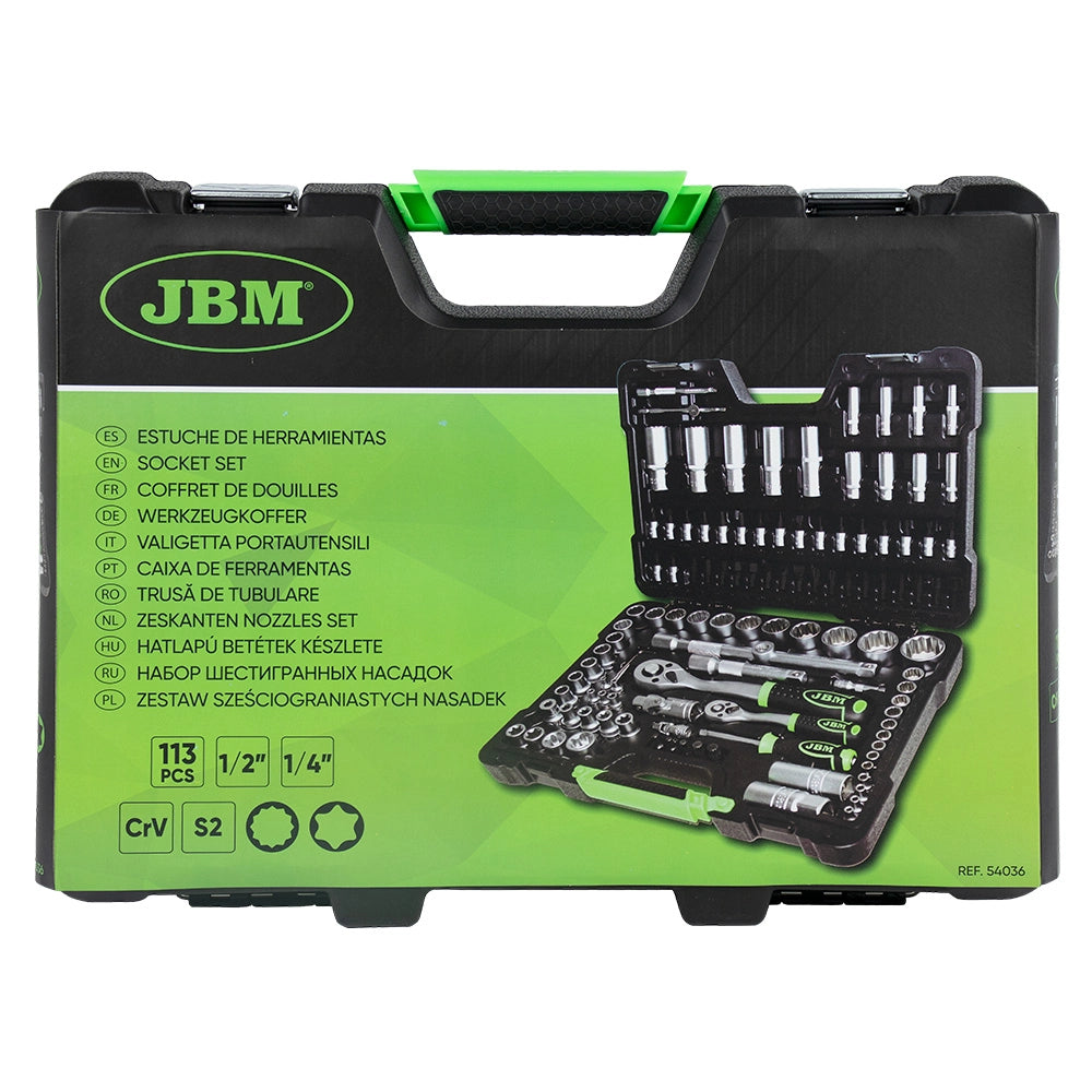 Valigetta portautensili da 113 pezzi con bussole esagonali satinate