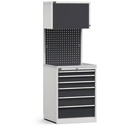 GARAGE0, Modulo Cassettiera Garage 714x2000mm 6 Cassetti Acciaio Grigio Chiaro/Antracite