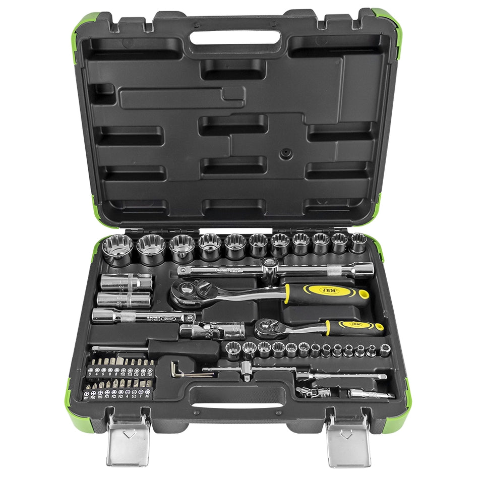 Tool case with 61 pieces of 1/4" and 1/2" spline sockets