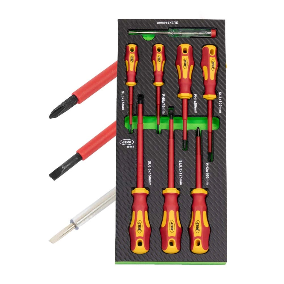 8 pcs vde screwdriver set with carbon fiber coating, eva bowl