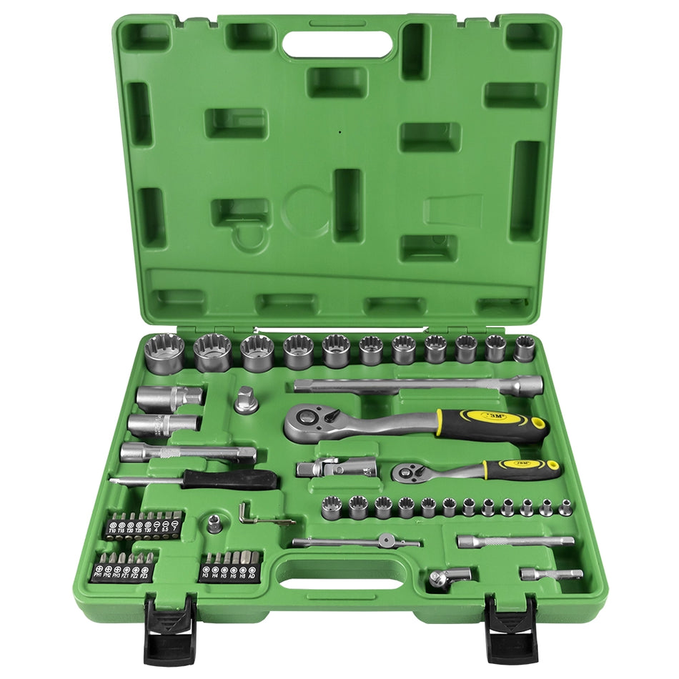 Tool case with 61 pieces of 1/4" and 1/2" spline sockets