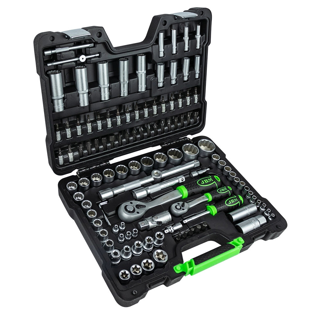 Valigetta portautensili da 113 pezzi con bussole esagonali satinate