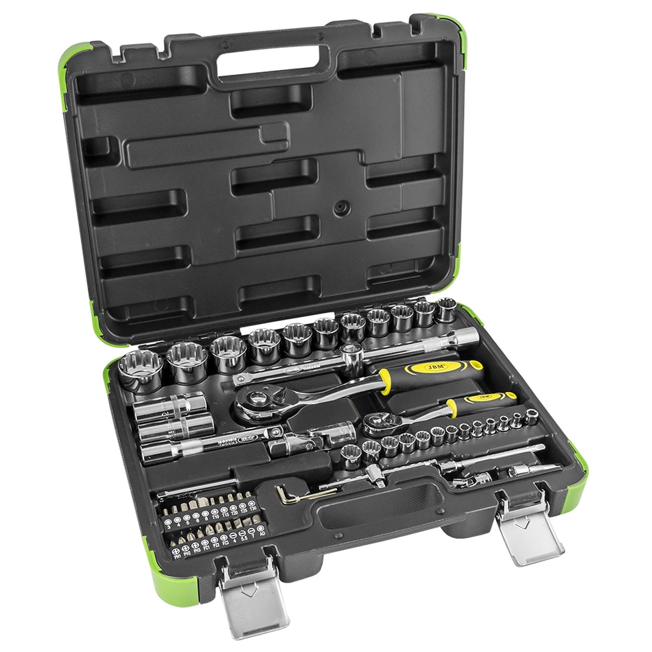 Tool case with 61 pieces of 1/4" and 1/2" spline sockets