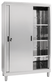 Stainless steel storage cabinet with sliding doors - depth 50 cm