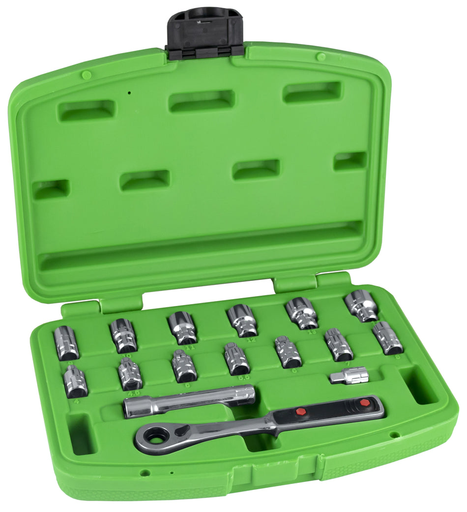 Case with 17 pieces with go-through sockets