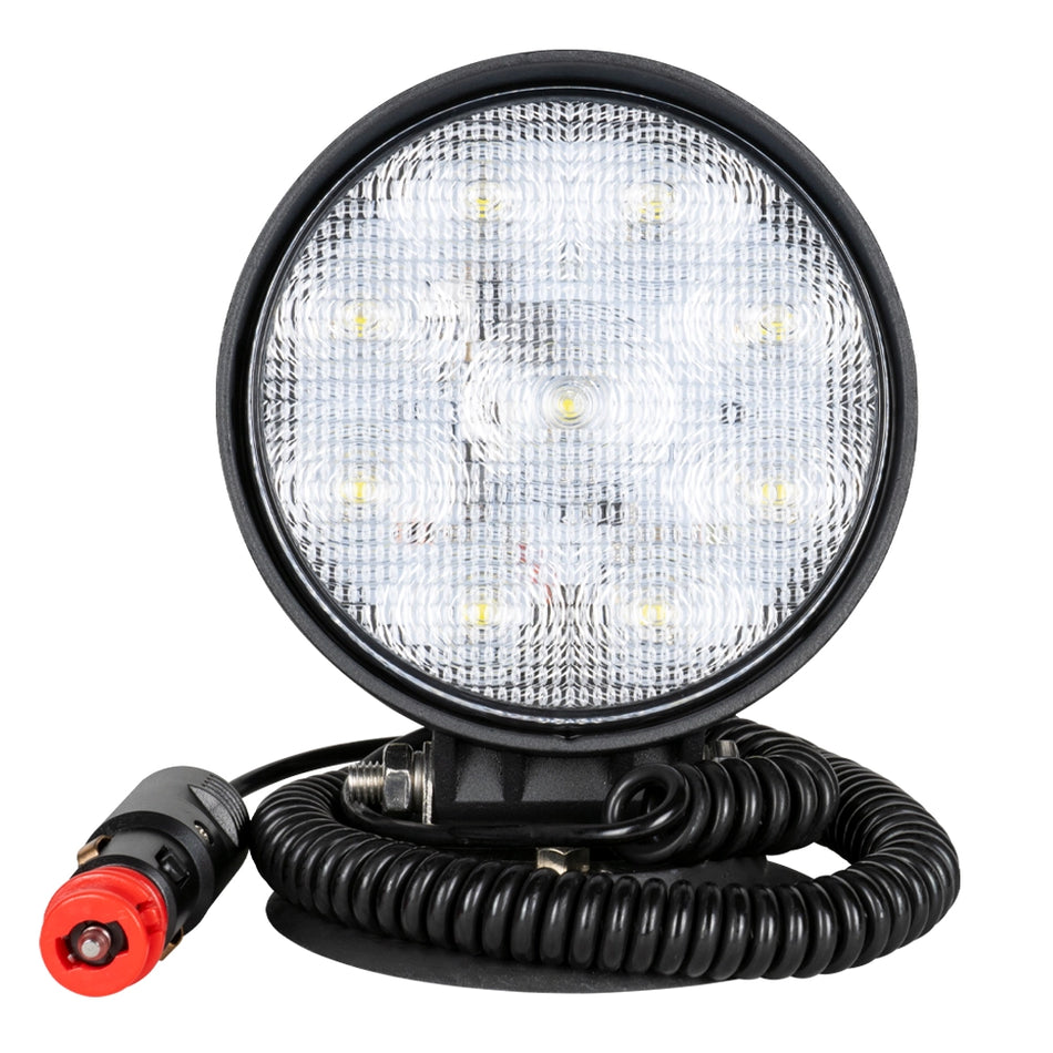 Round work light with diffuse or concentrated light