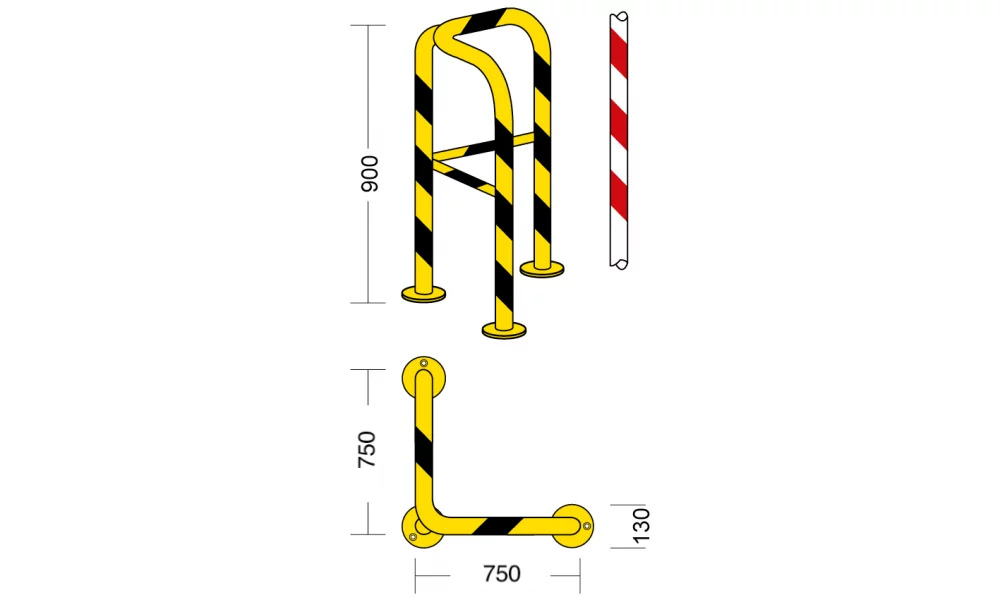 Barriera paracolpi angolare con traverso intermedio - 750 x 750 x 900h mm