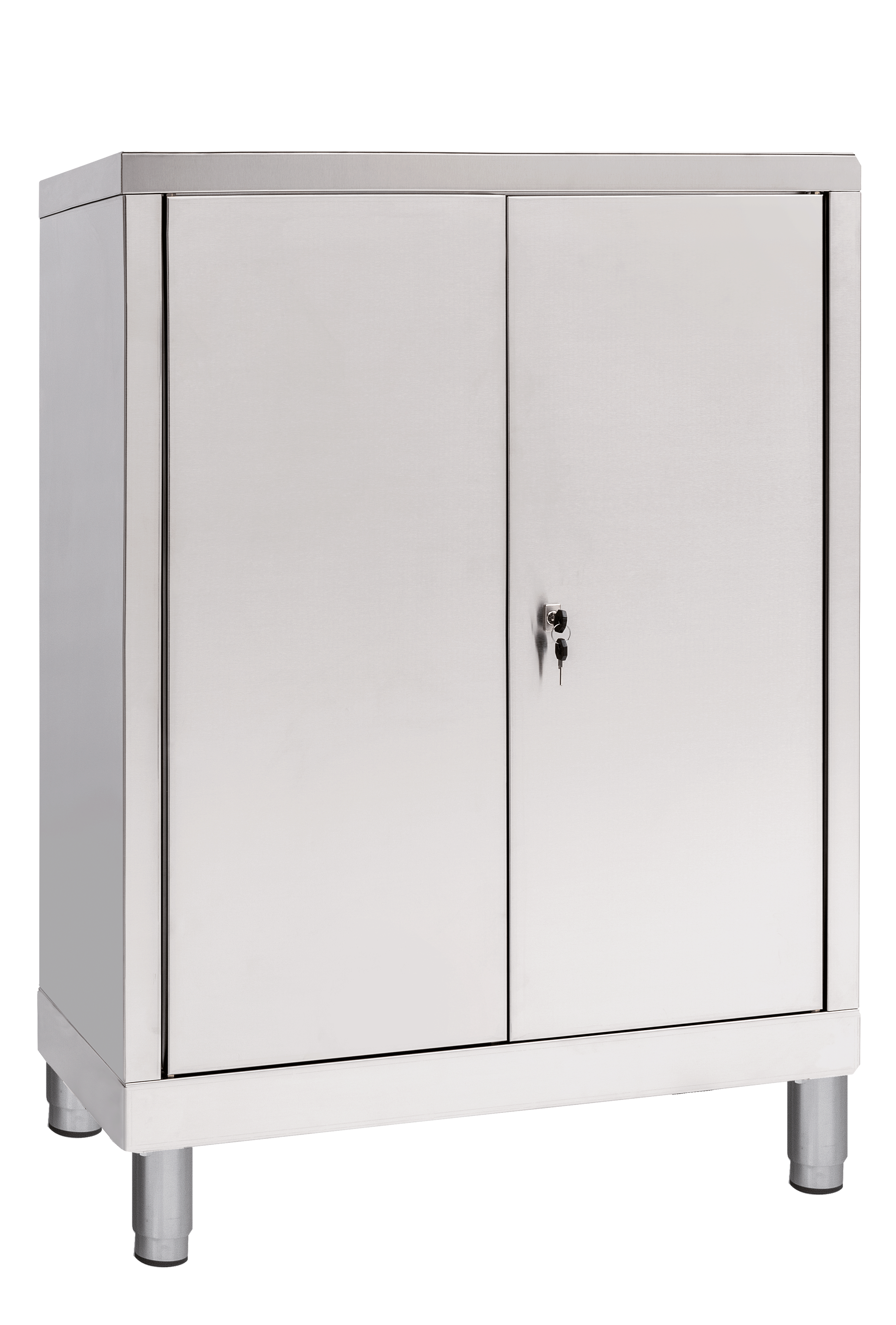 Niedriger Lagerschrank aus Edelstahl mit 2 Türen