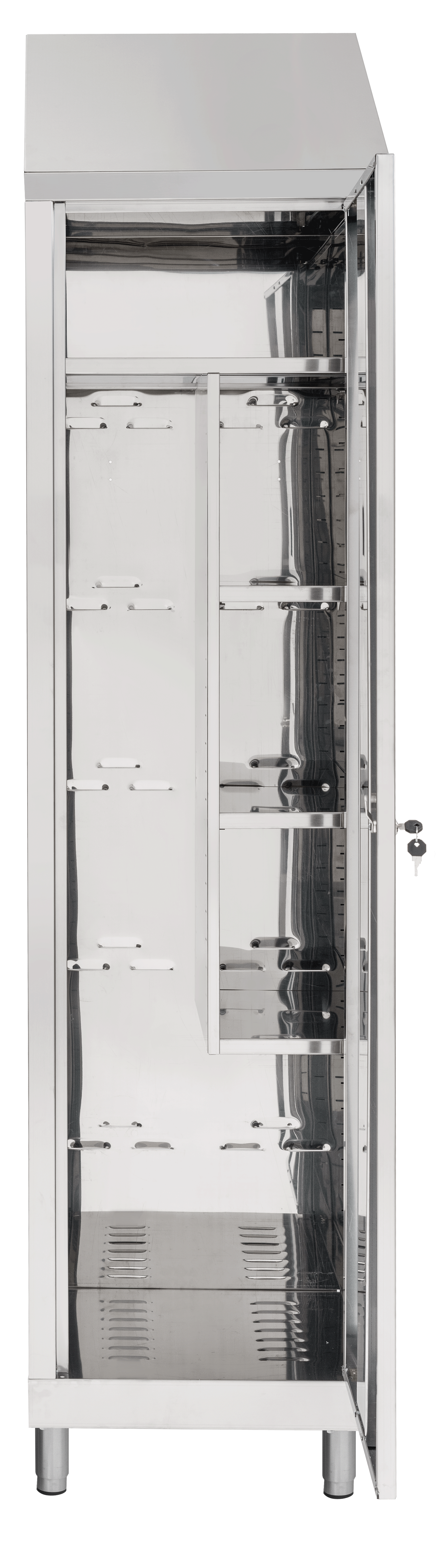 Armadio portascope per tiracqua in acciaio inox ad 1 anta con divisorio parziale