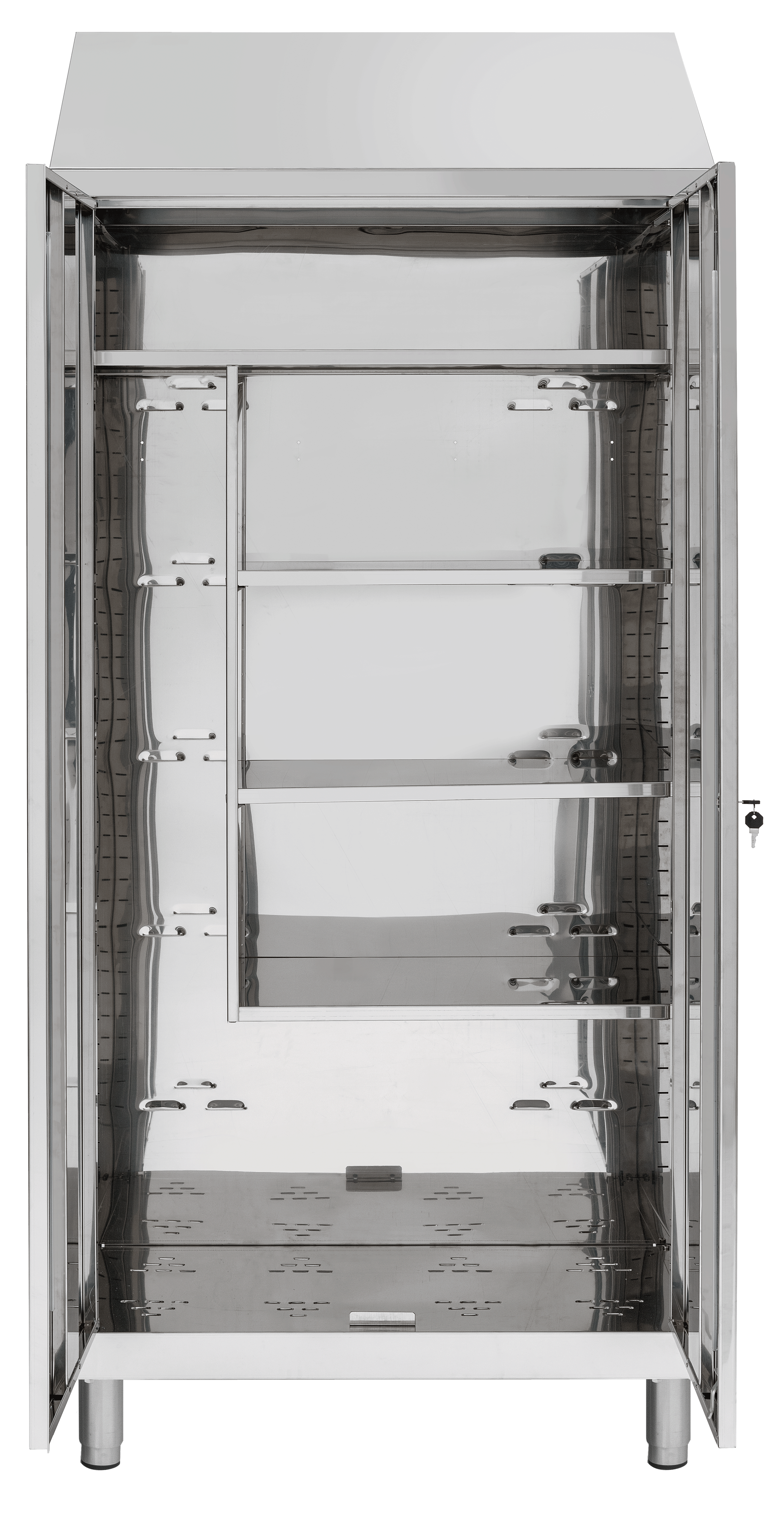 Armadio portascope per tiracqua in acciaio inox a 2 ante con divisorio parziale