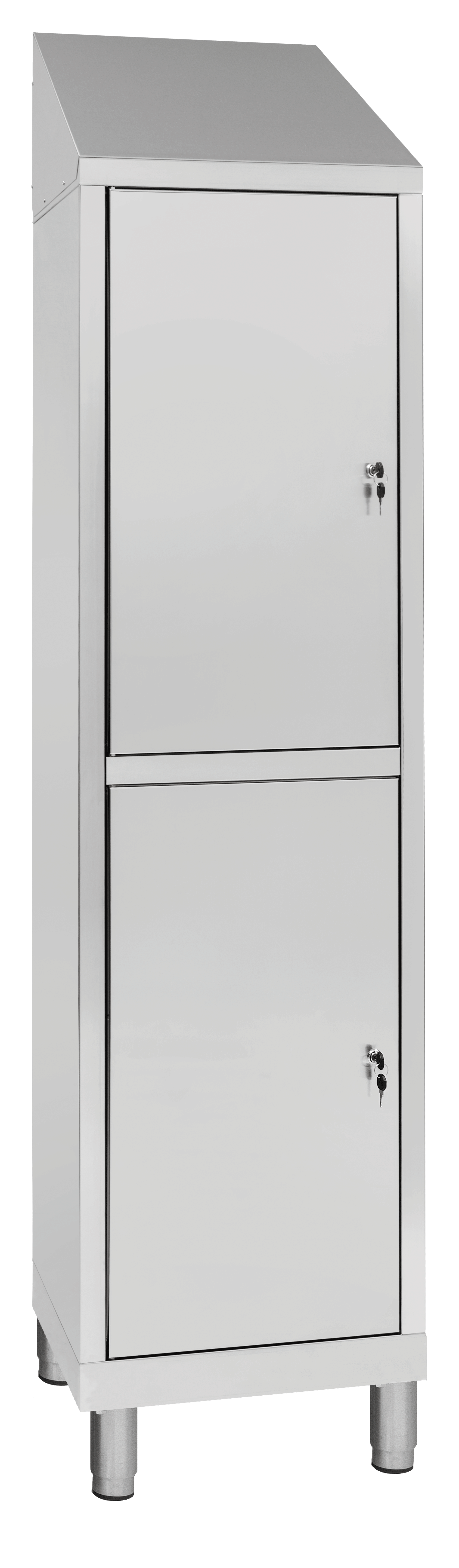 Stainless steel double locker with 2 overlapping doors