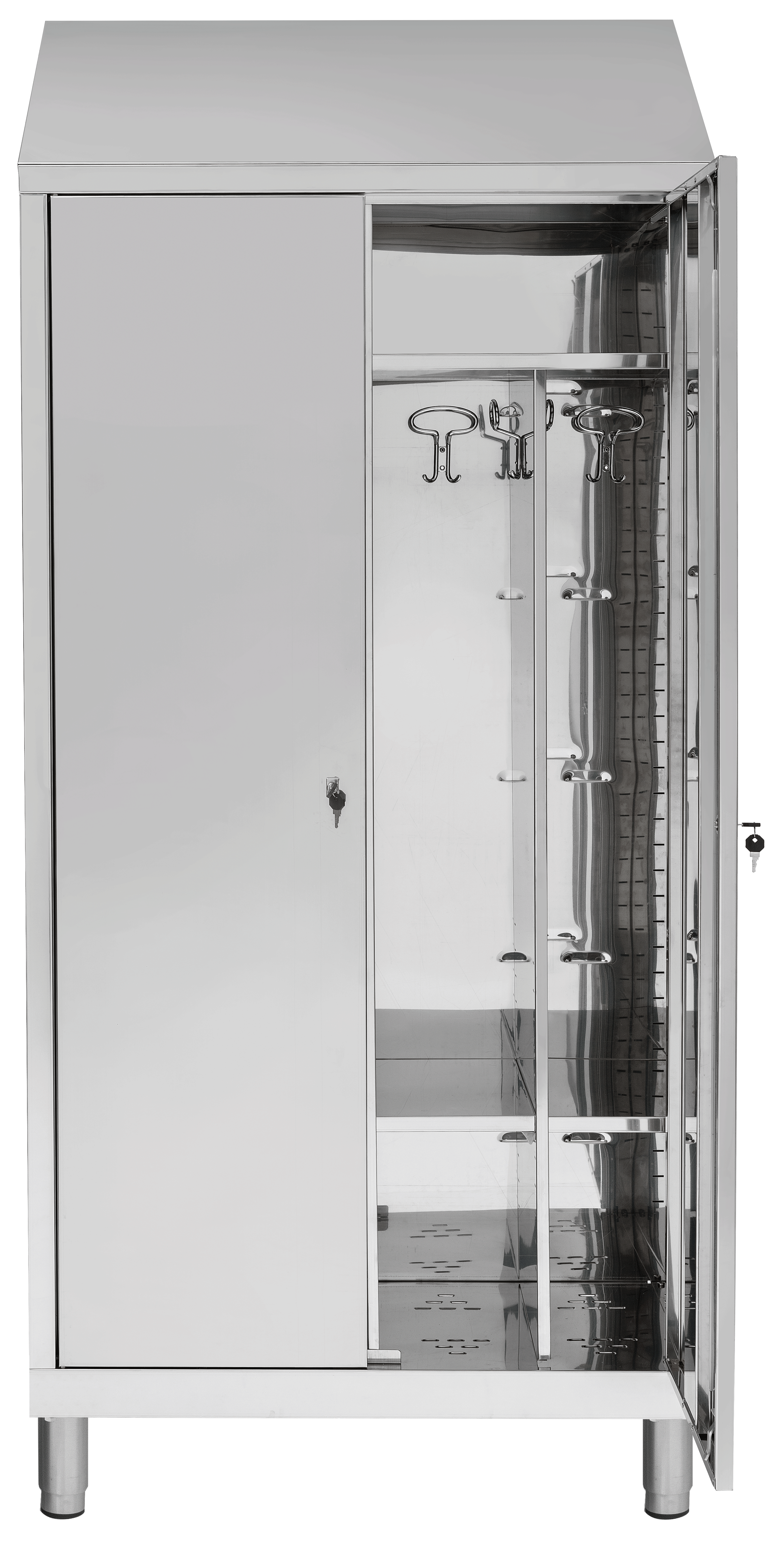 Stainless steel 2-seater locker room with 1+1 door
