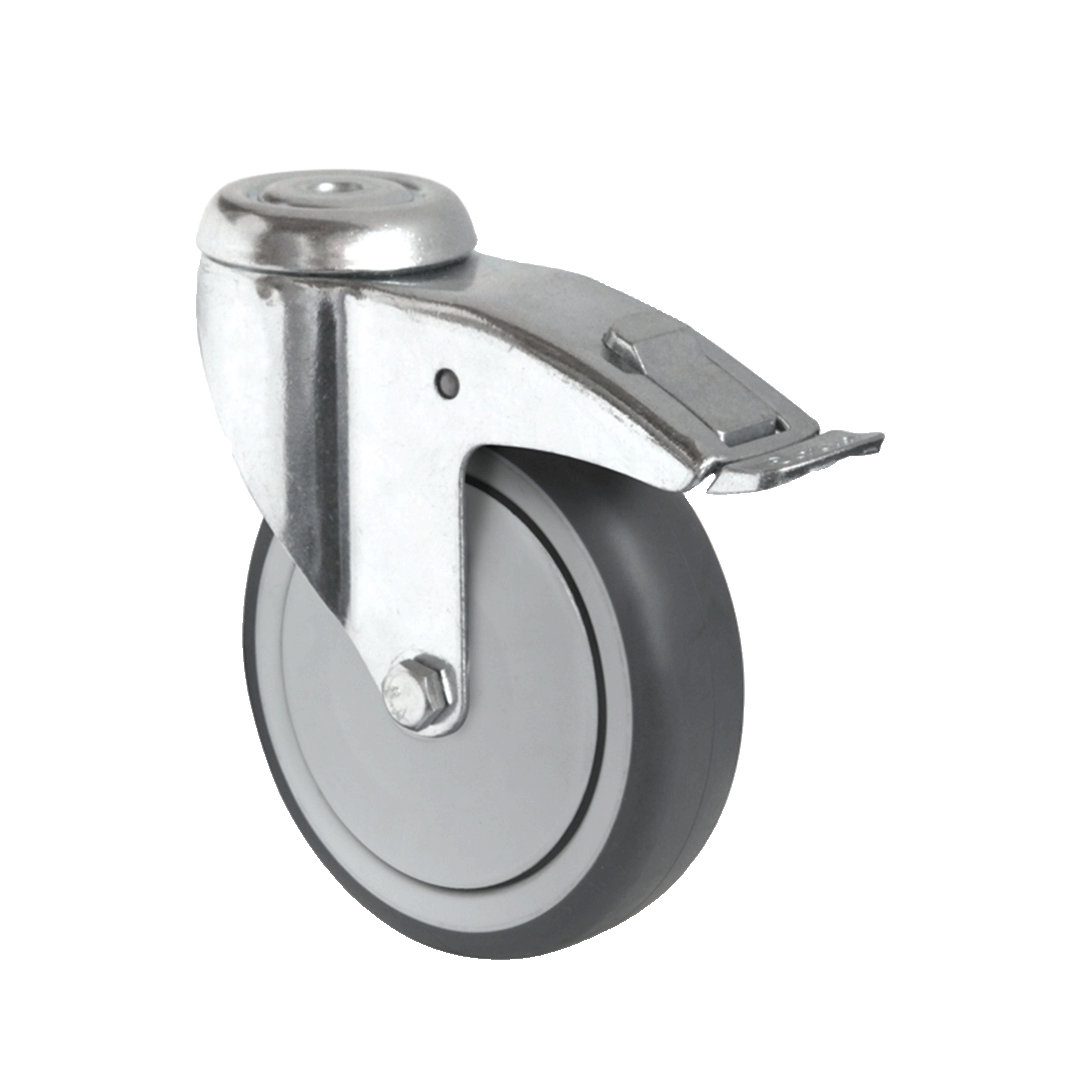 Ruota girevole con freno totale in polipropilene con rivestimento in termogomma