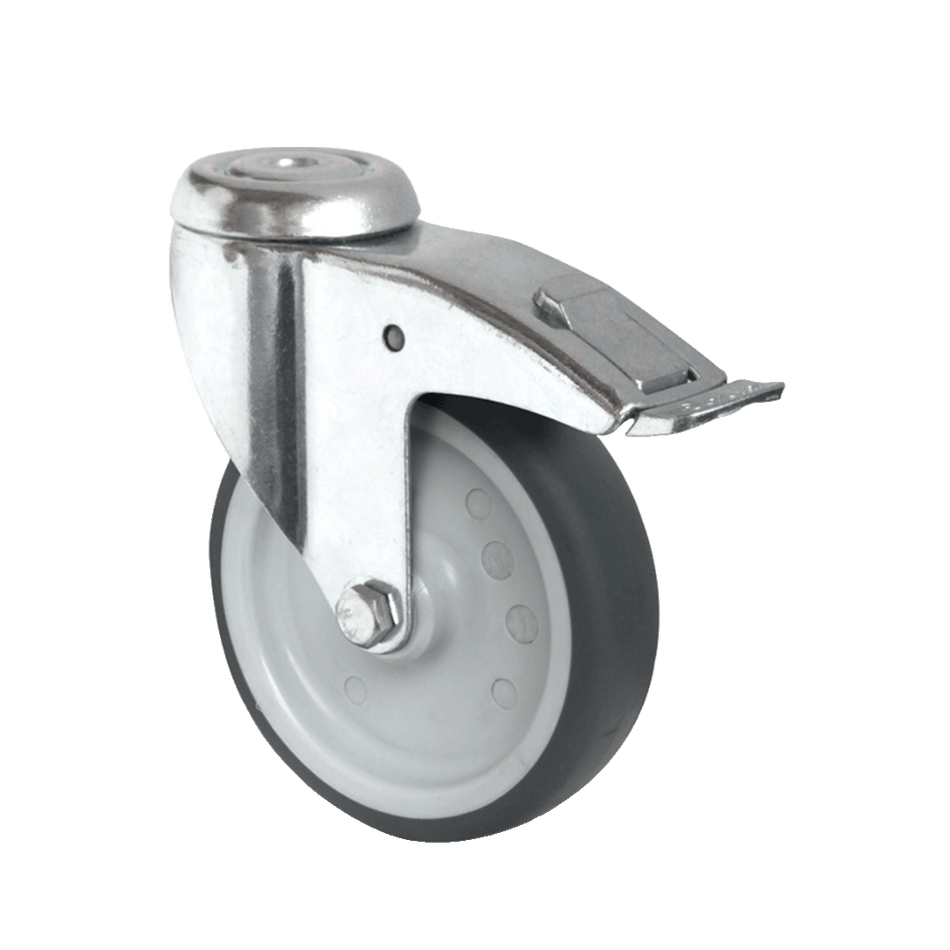 Swivel caster with total brake in polypropylene with thermorubber covering