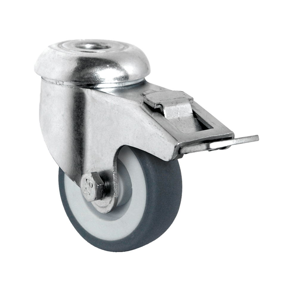 Swivel caster with total brake in polypropylene with thermorubber covering