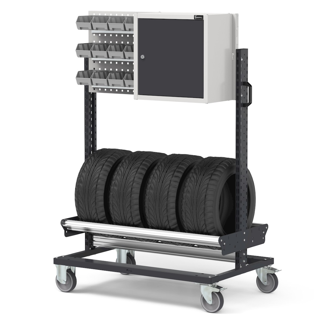 BINCART1007, Carrello porta pneumatici con armadio pensile