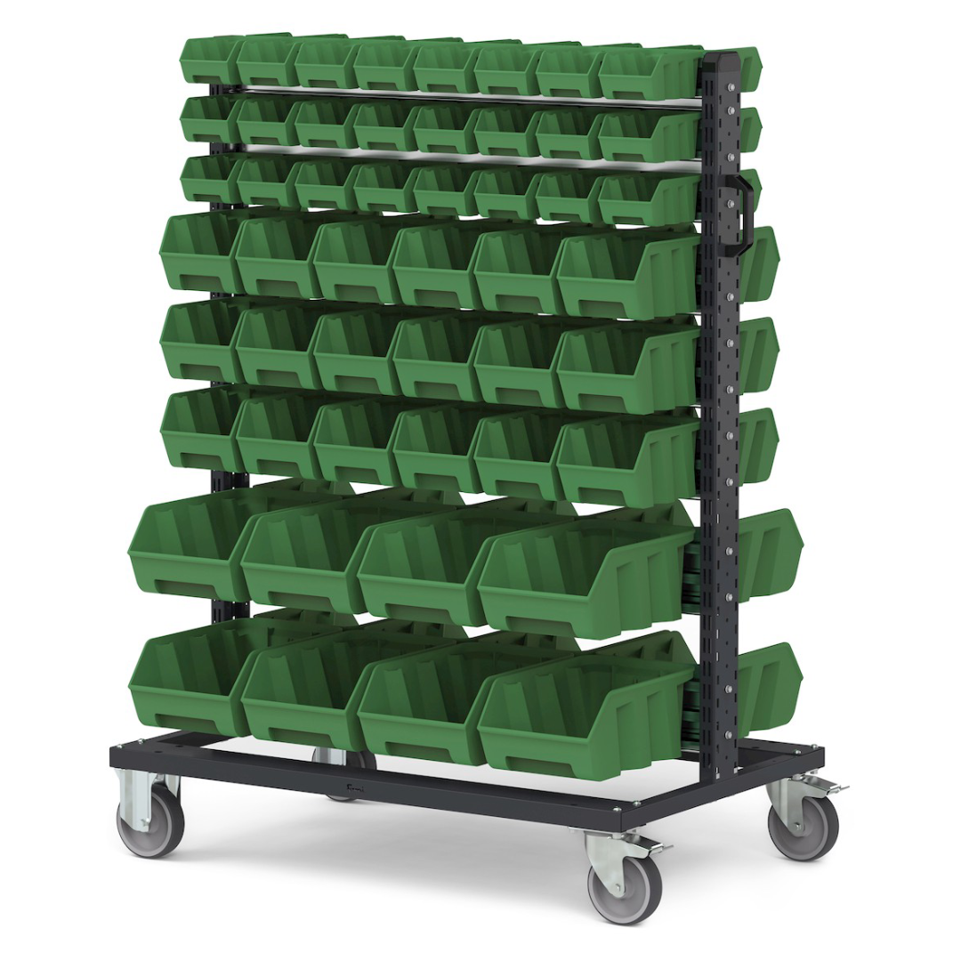 BINCART10, Carrello porta minuteria con 100 cassette a bocca di lupo