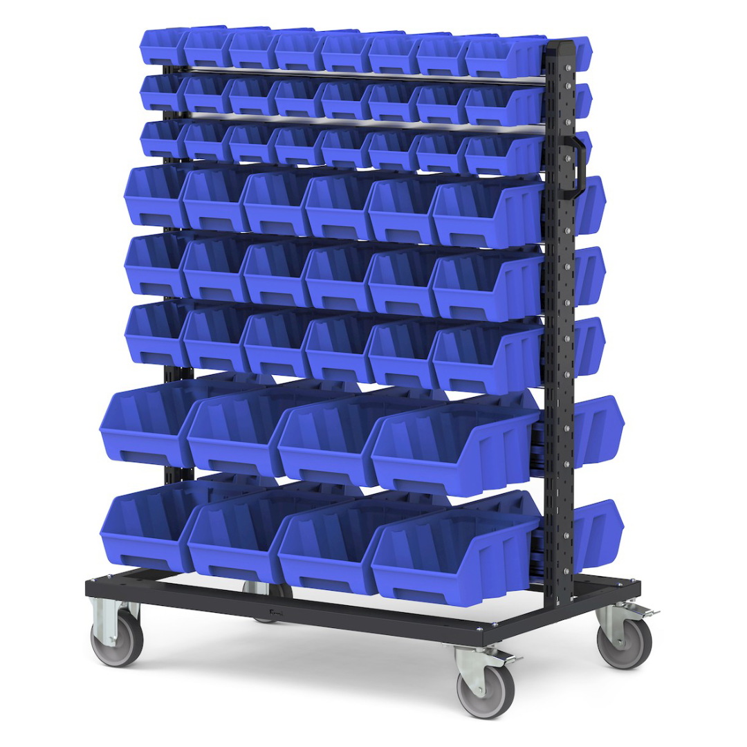 BINCART10, Carrello porta minuteria con 100 cassette a bocca di lupo