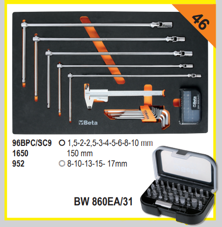 Cassettiera mobile BW C24S con sette cassetti e assortimento di 295 utensili