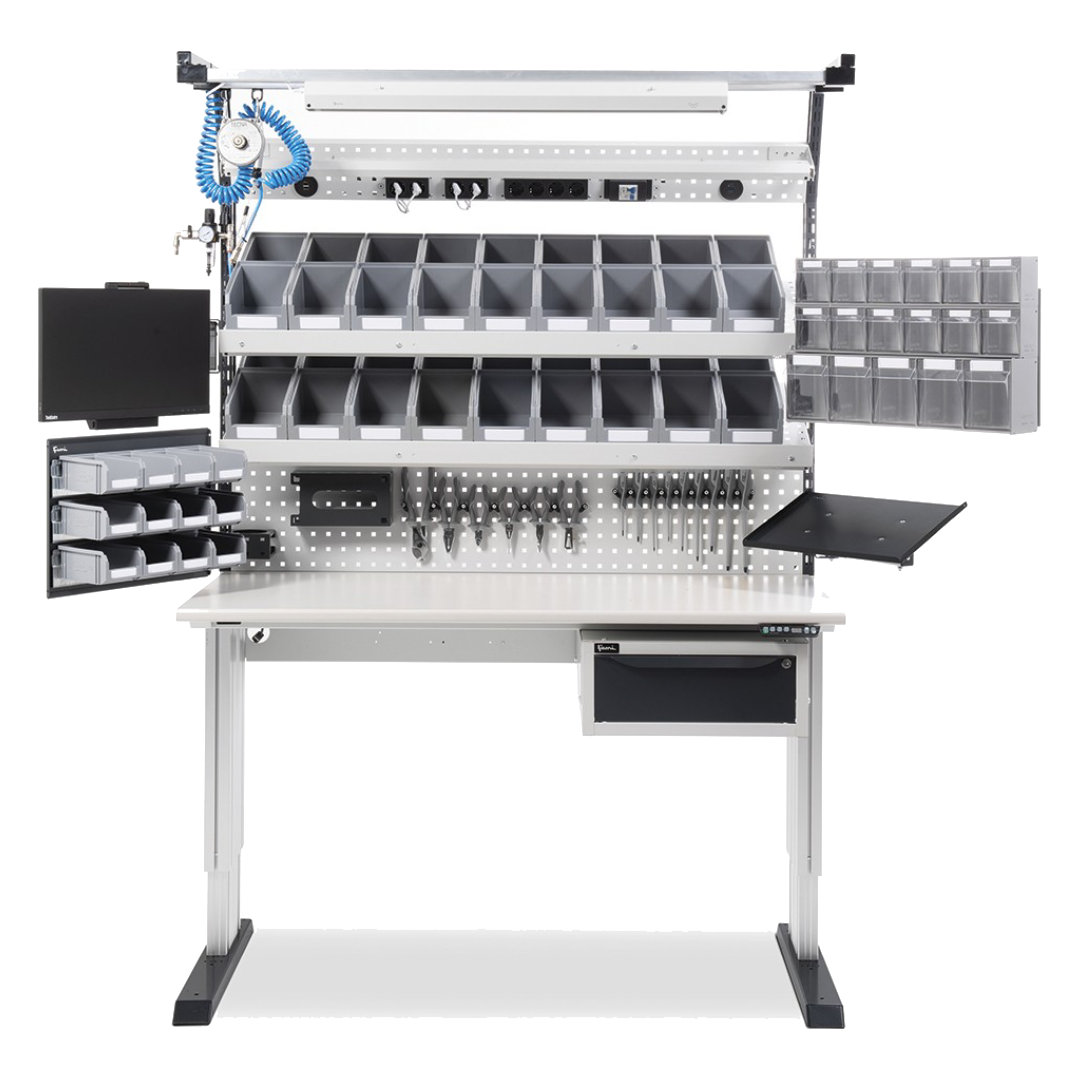 DYNAMIC1506, Banco per laboratorio con sistema portaminuteria estensibile