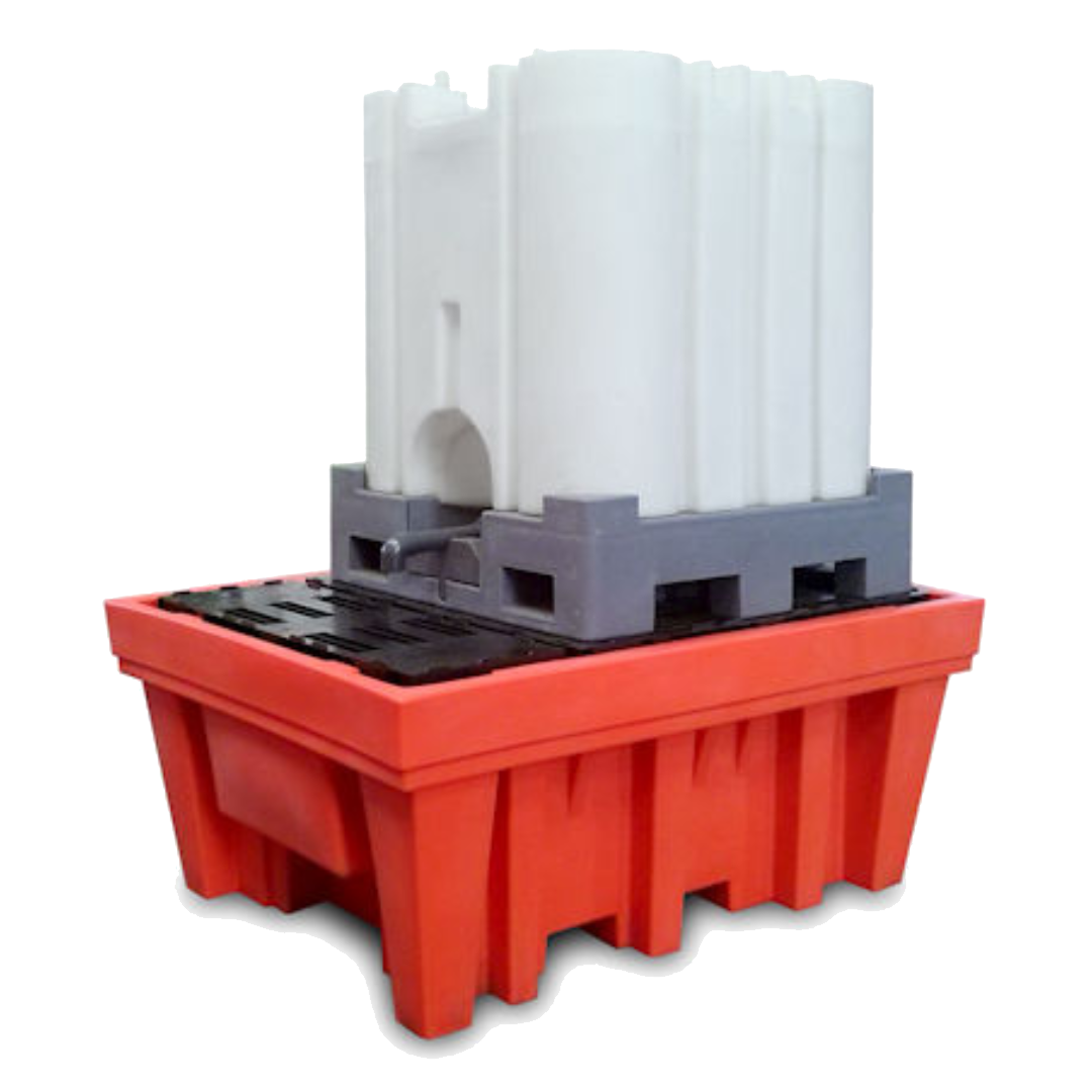 Vasca di raccolta in polietilene con ricettacolo per 1 cisternetta IBC da 1 000 LT