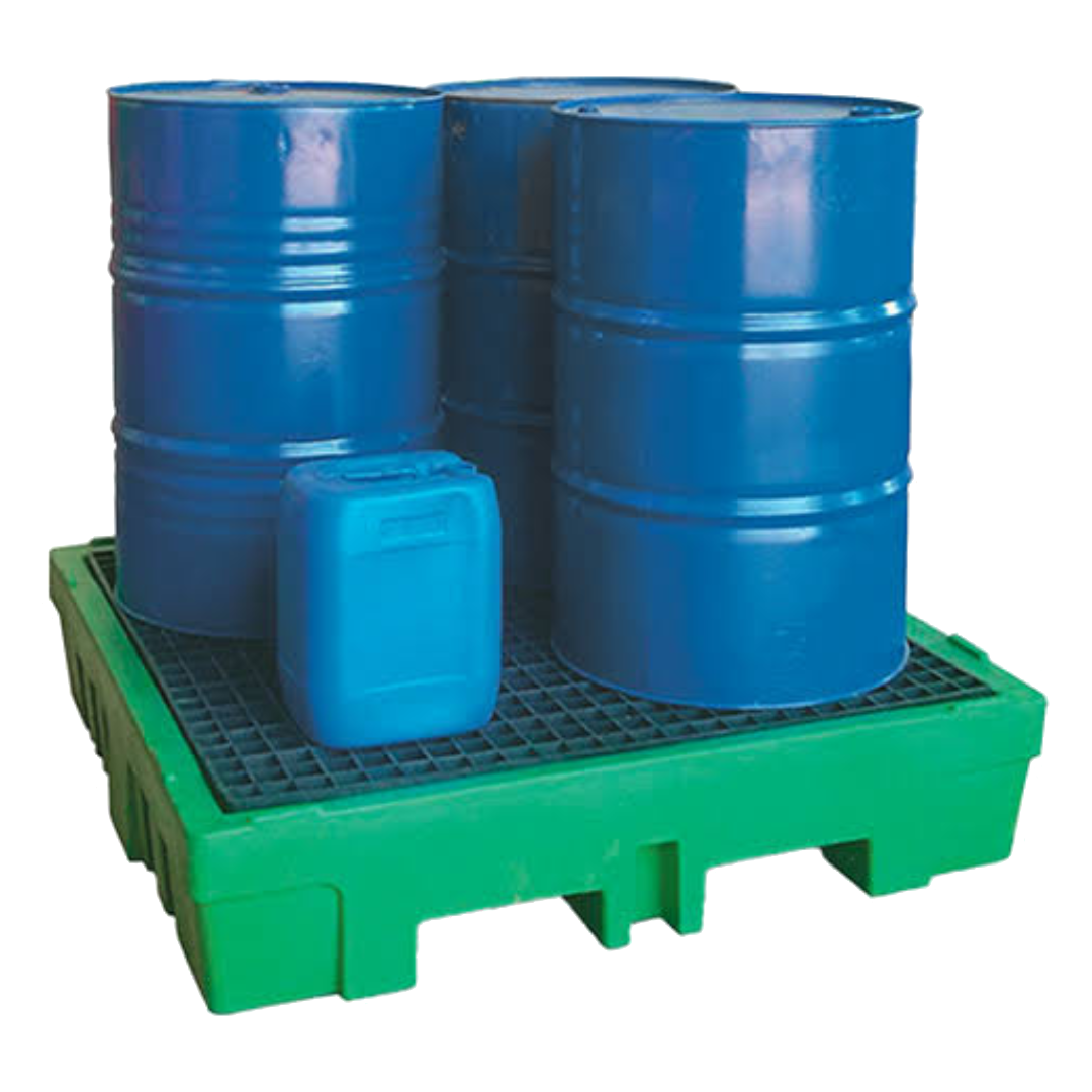 Vasca di raccolta per 4 fusti compatta con griglia