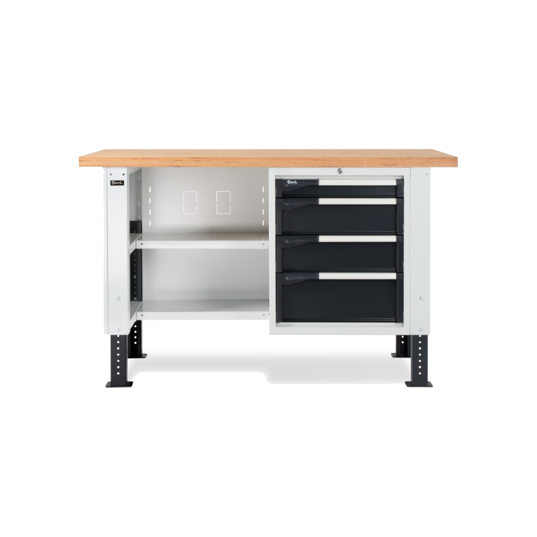 MASTERBR1501, Banco da lavoro con 1 armadio a cassetti con 4 cassetti e 2 semipiani