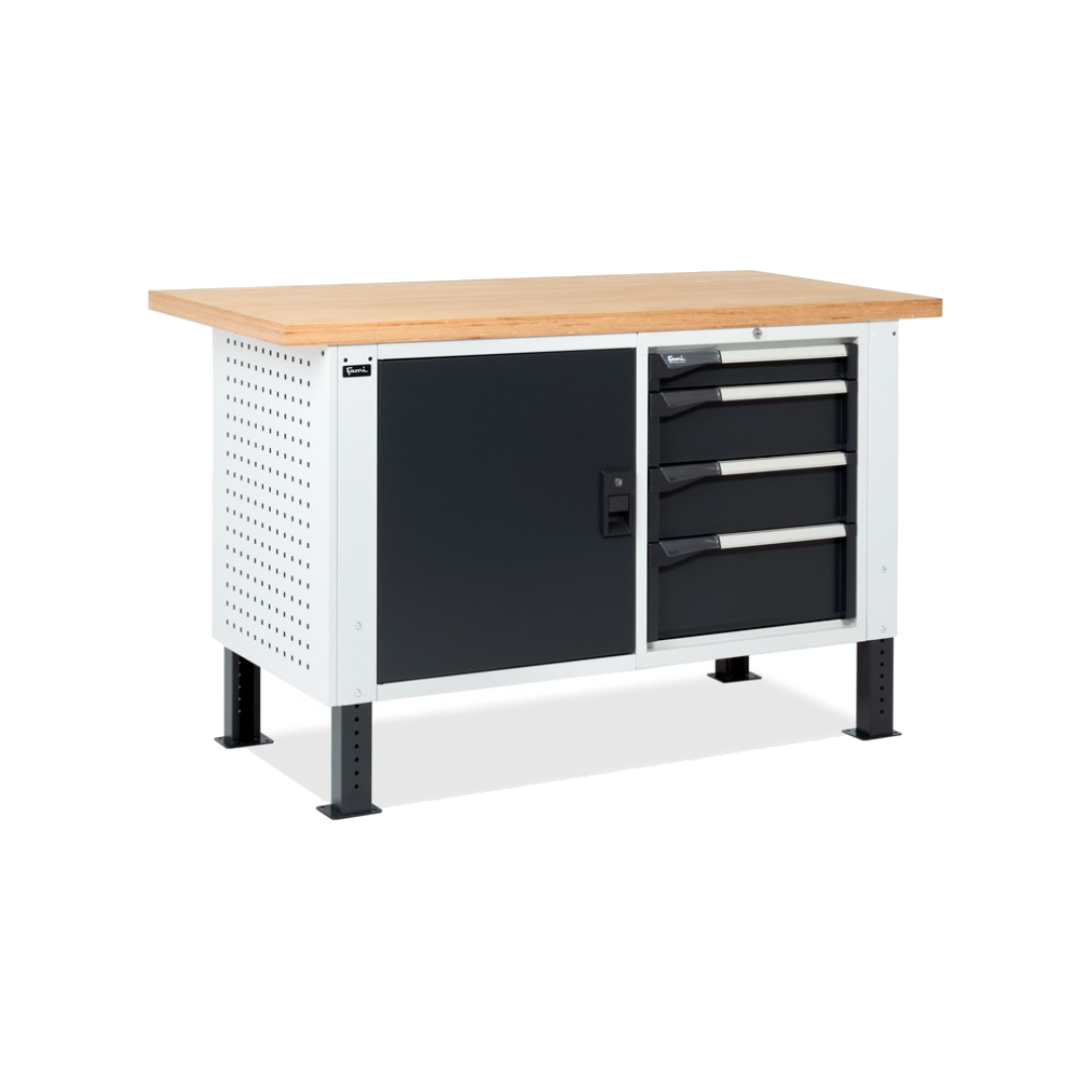 MASTERBR1502, Banco da lavoro con 1 armadio a cassetti con 4 cassetti e 1 armadio con porta