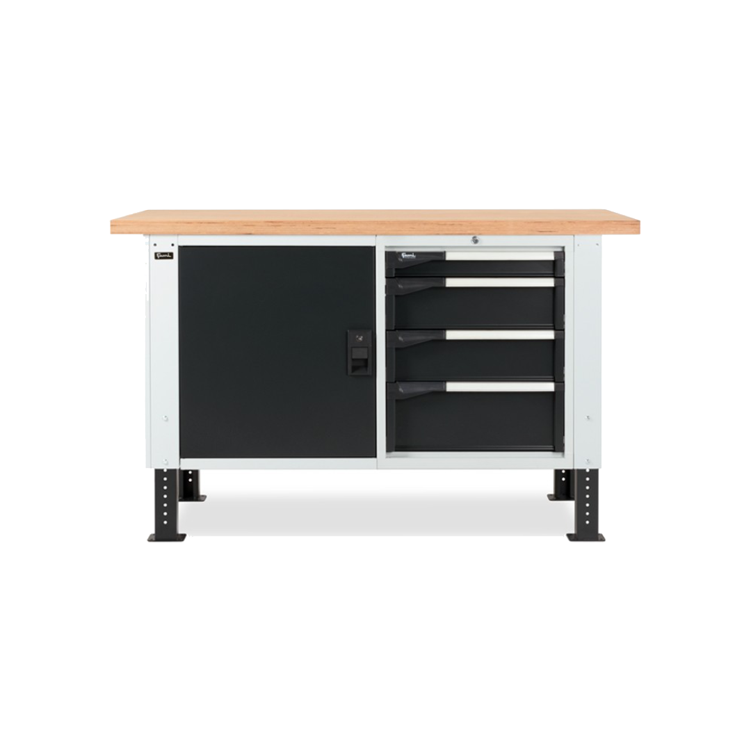 MASTERBR1502, Banco da lavoro con 1 armadio a cassetti con 4 cassetti e 1 armadio con porta