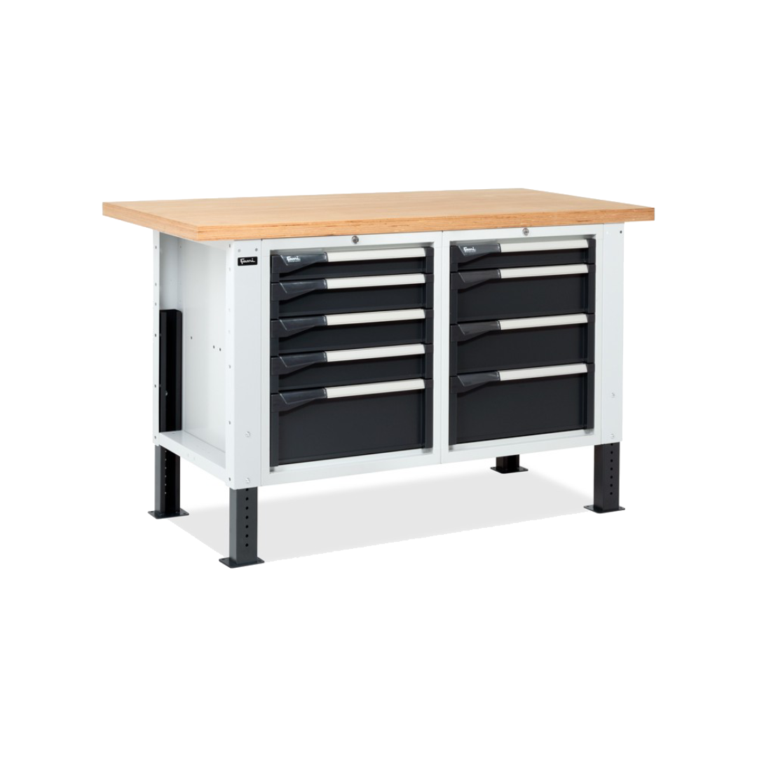MASTERBR1503, Banco da lavoro con 1 armadio a cassetti con 4 cassetti e 1 armadio a cassetti con 5 cassetti