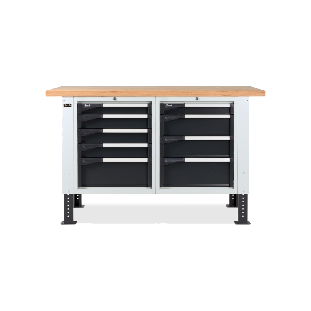 MASTERBR1503, Banco da lavoro con 1 armadio a cassetti con 4 cassetti e 1 armadio a cassetti con 5 cassetti
